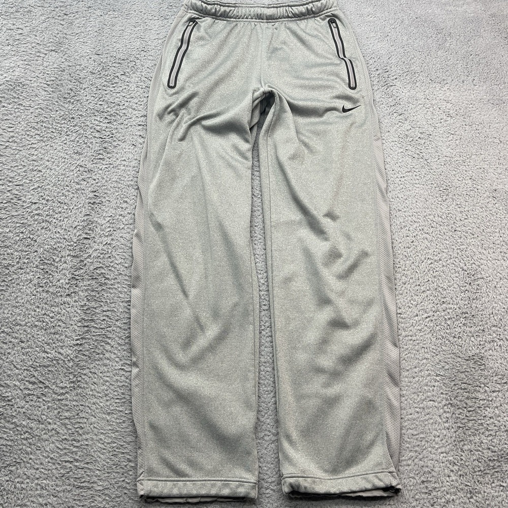 Nike THERMA-FIT Fleece Sweatpants Mens M Gray Zip Pockets Cinch Ankles Drawstrng